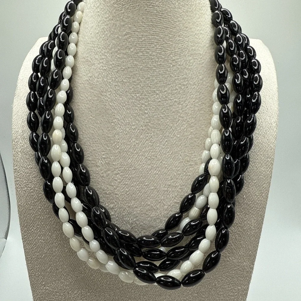 JAY KING DTR Sterling Silver Black Onyx White Coral Beaded Torsade Necklace